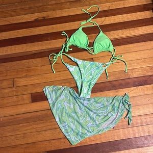 Green bathing suit with coverup